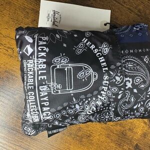 Herschel Supply Company Black and Blue Bandana Packable Bag